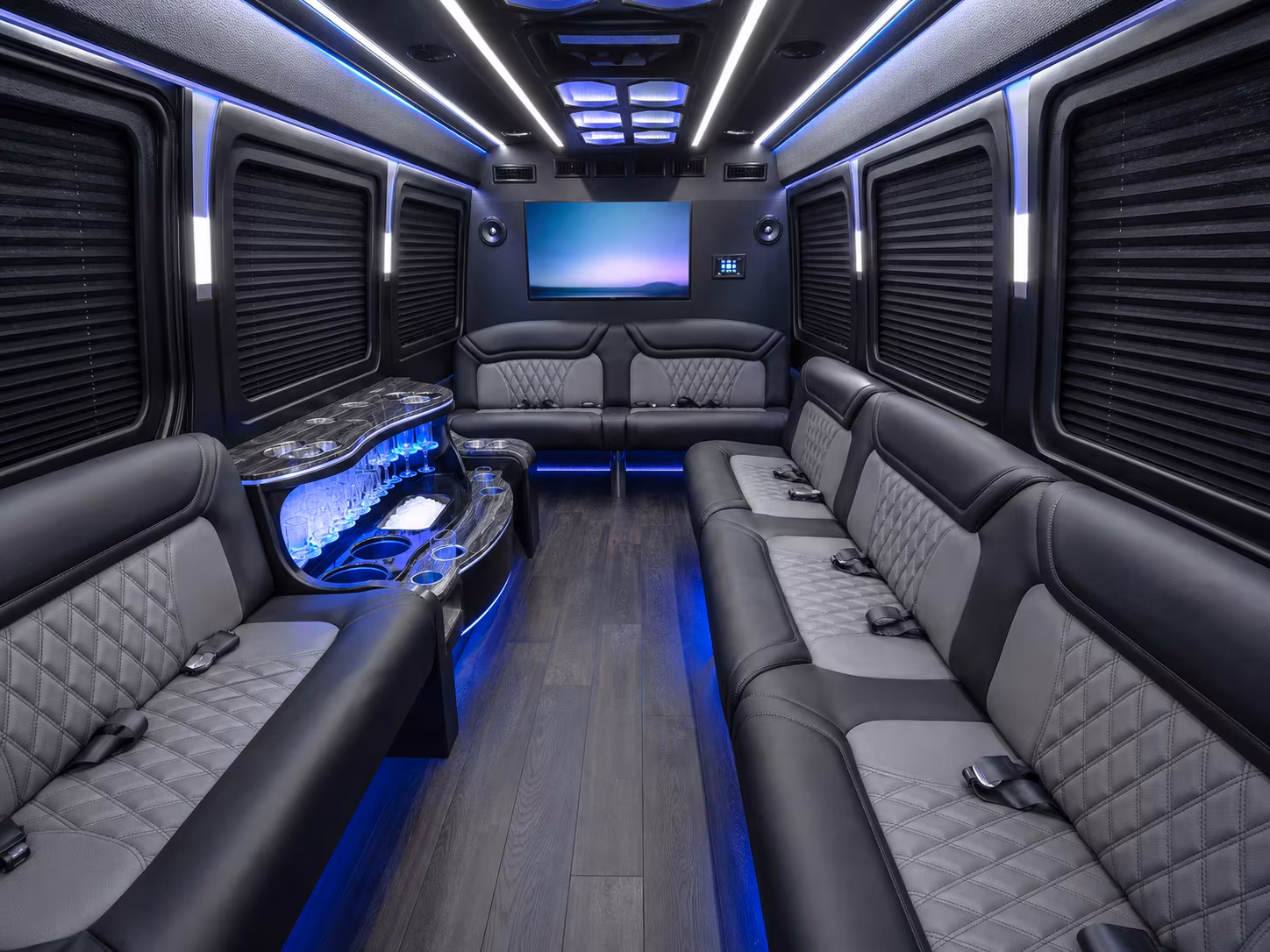 sunrise 15 passenger party bus inside